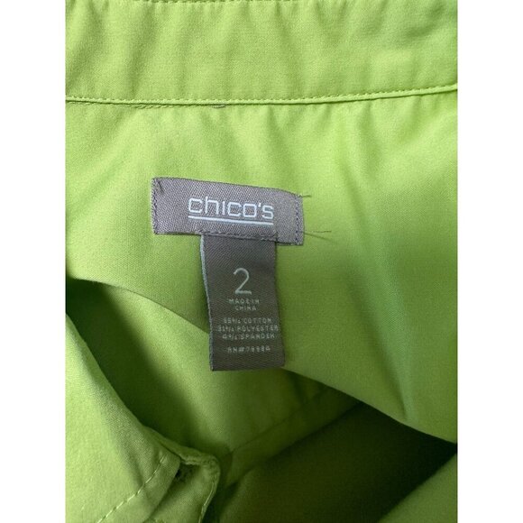Chicos Lime Green Button Down Roll Up Long Sleeve Casual Blouse Size 2 US L - Picture 6 of 10